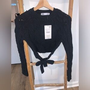 SOLD NWT holiday Zara beaded sweater crop top, open back, ability to tie, small
